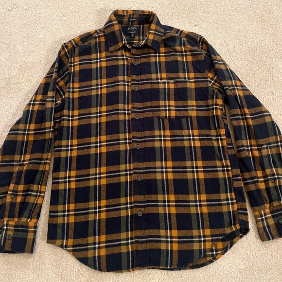 J. Crew Mens Flannel Shirt Blue/Brownish Orange Plaid Size Sm Classic Fit Soft - Picture 1 of 9